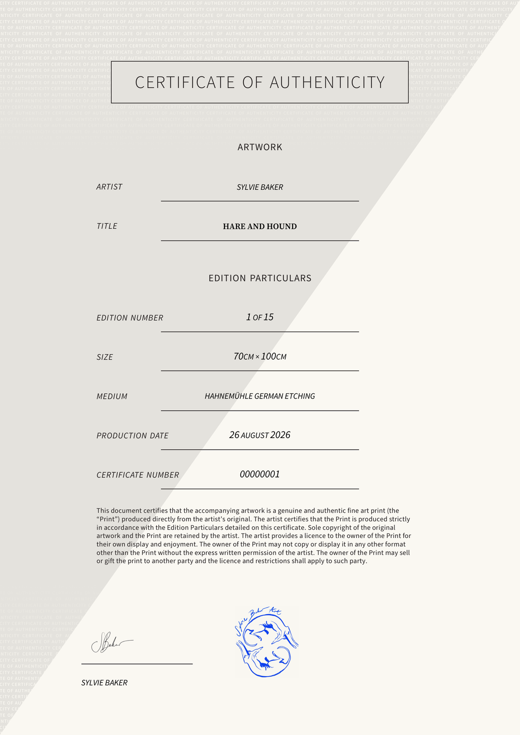 Hare and Hound — Certificate of Authenticity